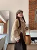 Abrigo de Imitación de Lana de Cordero Vintage para Mujer Invierno Forro de Polar Diseño Engrosado Gamuza Piel Integrada Estilo Academia