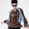 2023 Novo Suéter de Corrida Americano Retro Cor Contrastante para Primavera e Outono Masculino Manga Raglan Costura Superior de Motociclista Tendência