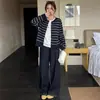 O estilo da calça é muito legal~! Calça de maternidade jeans azul escuro perna curva 2026 Outono nova calça reta folgada de perna larga