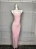 Nuevo Vestido Largo de Tirantes Retro con Abertura y Cuello en U Estilo Ims Kardashian de Jinjie