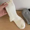Meias Franzidas de Novo Estilo para Mulheres, Meias de Cano Médio, Meias de Algodão Penteado, Meias Slouch Verticais Simples Versáteis Estilo Ballet para Mulheres