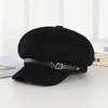 Chapéu Oitavado com Fivela Estilo Coreano Feminino Moda Outono Inverno Chapéu de Pintor Versátil Circunferência da Cabeça Grande Faz o Rosto Parecer Menor Boina Feminina