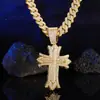 Colar Pingente Cruz Hip-Hop Liga Metálica Transfronteiriça Totalmente Cravejado de Diamantes Tendência da Moda Masculina Colar Cubano Cravejado de Diamantes