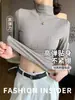 H342 Cuello semialto, manga tres cuartos, camiseta de manga corta, nuevo top popular para mujer, camiseta base protectora solar para mujer