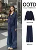 Conjunto de Sudadera con Capucha Azul Oscuro Personalizado para Mujer, Nuevo Estilo de Otoño, Conjunto Completo de Chaqueta y Pantalones Estilo Coreano Relajado