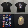 Camiseta unisex de manga curta da marca tendência BAPE, co-branded com design de camuflagem de cabeça de macaco, caimento solto de alta qualidade