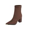 Botines Puntiagudos para Mujer 2025 Otoño e Invierno Nuevo Estilo Coreano Botas de Ante para Mujer Botas con Cremallera Trasera Tacón Grueso Tacón Alto Botas Ajustadas