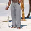 Transfronterizo 2024 Amazon deseo Nuevo Lino Holgado Hombres Simple Moda Color Sólido Casual Algodón y Lino Pantalones