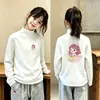 Camiseta Térmica de Fleece com Manga Longa para Meninas Infantil Primavera Outono Inverno Gola Alta Meia Camada de Base para Crianças Médias e Grandes Camiseta Estampada
