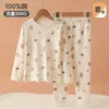 Conjunto de ropa de otoño 100% algodón orgánico para niños, nuevos estilos de otoño para niños y niñas, conjunto cálido de ropa interior térmica, ropa de estar y pijamas para bebé