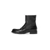 Botas Curtas de Couro de Cavalo Lavado para Mulheres, Novo Estilo Outono e Inverno, Couro Genuíno por Dentro e por Fora, Bico Redondo, Zíper Lateral, Salto Médio Grosso, Botas Curtas Desgastadas para Mulheres
