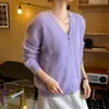 Cardigan de Punto de Lana Peluda con Cuello de Felpa, Manga Larga, Holgado, Color Sólido, Suéter de Lana Pulóver Cepillado, Nuevo Otoño/Invierno