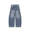 Jeans Lavados Vintage con Dobladillo Curvo para Mujer, Pantalones Banana de Corte Holgado, Pantalones Anchos con Caída y Desgastes en Dobladillo Curvo en Stock