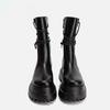 Zapatos de Mujer Botas de Suela Gruesa Negras Otoño 2025 Nuevas Botas Cortas Cremallera Lateral Botas de Jinete Cordones Traseros Botas de Media Caña