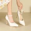 Salto Super Alto de Couro Envernizado Preto com Fivela de Uma Linha Sexy Celebridade Plataforma Impermeável Salto Agulha Boca Rasa Elegante Sapatos de Trabalho