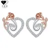 Pendientes Románticos de Corazón de Rosa con Aguja de Plata de Ley S925 Bañados en Oro Real para Mujer, Pendientes de Gama Alta de Nicho de Lujo Ligero Que No Se Desvanecen
