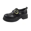 Nuevos Zapatos Planos para Mujer Tacón Grueso Zapatos Pequeños de Piel 2026 Hebilla Casual para el Trabajo Estilo Británico Slip-ons Otoño Suela Gruesa Tela