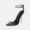 Nuevas sandalias de tacón alto con correa ultradelgada de comercio exterior transfronterizo europeo y americano, zapatos de moda para mujer simples y sexys de tacón de aguja con punta abierta