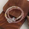 Pulsera Doble Círculo de Cristal Rosa Natural y Cristal de Fresa DIY Pulsera de Cuentas Hecha a Mano Venta al por Mayor Pulsera de Cristal Natural Joyería Popular