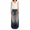 Jeans de pierna ancha curvada estilo americano para mujer, nueva colección 2026, acabado lavado y desgastado, plisados, textura de bambú, corte holgado, pantalones versátiles de pierna ancha