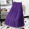 Falda de malla para mujer, falda morada para danza cuadrada, falda de gran vuelo de 720 grados, grupo de baile, cintura alta, ajustada, línea A, longitud para foto