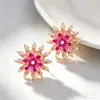 Brincos de Girassol Rotativos Românticos em Gradiente Estilo Francês com Banho de Cobre e Ouro Real, Microincrustados com Zircônia, Agulha de Prata S925, Joia de Orelha Exquisita