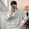 Playeras personalizadas a rayas estilo Hong Kong para hombre y mujer para primavera, otoño e invierno, camisetas de manga larga con estampado digital, capas base estilo celebridad de internet