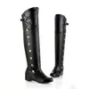 Botas de couro PU de cano alto para dentro, botas de comércio exterior, tamanho grande, botas femininas, tamanho 40-47 X2303017
