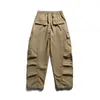 Ropa Vintage 25 Invierno Nuevo Tendencia Retro Japonesa Marca Color Sólido Forro Polar Pantalones Cargo Sueltos Cálidos Casuales para Hombre