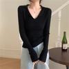 Camiseta Polo de Color Sólido Dulce y Picante, Cuello en V, Corte Ajustado, Holgada, Manga Larga, Mejora del Blanco, Tejido, Cuello Polo, Camisa Base Única, Camiseta, Top para Mujer