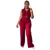 10175 Transfronterizo Europa y América Amazon Chaleco de Color Sólido con Cuello Polo Traje Pantalones Rectos Casuales de Cintura Alta Conjunto de Dos Piezas