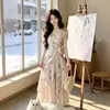 Vestido Elegante Roxo Floral Irregular com Babados na Cintura para Emagrecer - Estilo Francês para o Verão