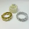 2025Ss Elegante Design de Nicho Costura com Contas de Pérola Pulseira Envolvida em Prata Pulseira de Metal