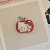Horquilla pequeña KT con diseño de manzana a cuadros y pico de pato, con diseño de gotas de agua y flequillo, con clip lateral y diseño de gato a cuadros.