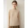Suéter de Cashmere Puro Gola Alta Meia Outono e Inverno Feminino Slim Fit Malha Camada Base Pulôver Suéter de Cashmere