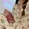 [Conjunto de tres piezas de bloques de construcción] Pijama estilo coreano cómodo absorbente de sudor verano estilo ins de dibujos animados dulce para niña conjunto para mujer