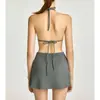 Nuevo Traje de Baño de Dos Piezas para Mujer Rayas Halter con Cordones Falda Ajustada Bikini de Tres Piezas Sexy Traje de Baño para Vacaciones