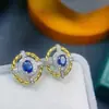 Aretes de Zafiro Natural de Sri Lanka Plata 925 Incrustados Color Natural Aretes Tesoro Luz de Lujo Noble Estilo Caliente en Vivo