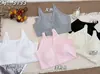 Um Essencial para Protagonistas Femininas de Estilo Coreano! Vem com Bojos Embutidos, Decote V, Alças Abotoadas, Efeito Suave e Emagrecedor, Camisole Extremamente Versátil 3133