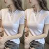 Camiseta blanca de manga corta con cuello alto medio para mujer, nueva camiseta interior ajustada de cuello medio para primavera y verano con interior adelgazante