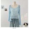 Suéter de Punto con Manga Larga Hueco Incrustado de Diamantes Estilo Coreano de Nicho Industria Pesada para Mujer Verano 2025 Diseño Sexy Transparente Blusa Protectora Solar