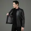Marca: Chaqueta de Piel Genuina Haining para Hombre, de Mediana Edad y Ancianos, Chaqueta de Plumas de Cuero, Chaqueta de Piel de Oveja Genuina, Estilo Papá