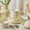 Pratos de Cerâmica com Cor Esmaltada Estilo Creme Utensílios de Mesa Conjunto de Louça Cerâmica Doméstica Prato Tigela Caixa de Presente Presente de Inauguração Nova Residência