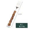 Juego de Cubiertos con Mango de Bambú para Cocina Occidental, Cuchillo y Tenedor para Bistec, Cuchara para Pastel y Postre, Cuchillo para Bistec Occidental, Cuchara, Tenedor, Juego de Cubiertos