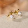 Un Ciervo Plata S925 Plata Esterlina Chapado en Oro Pendientes de Perla Natural de Agua Dulce Personalidad Moda Elegante Lazo Pendientes de Mujer