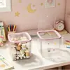 Caja de Almacenamiento con Tapa de Botón para Accesorios del Cabello, Cosméticos, Papelería Linda, Almacenamiento de Escritorio para Collares, Caja de Joyería Transparente, Portalápices, Gran Capacidad