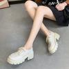 Mocassins com Solado Grosso Estilo Preppy Sapatilhas de Salto Grosso para Mulheres 2023 Novos Casuais Plataforma Sapatos Pequenos de Couro Versáteis Sapatos Femininos Britânicos