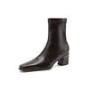 Botas Adelgazantes para Commuting con Suela Silenciosa Invierno 2026 Tacón Medio Grueso Punta Cuadrada Versátiles Elásticas que Abrazan la Pierna Botines para Mujer