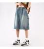 Pantalones Cortos de Mezclilla para Hombre Verano Calle Alta Marca de Moda Nueva Casual Moda Pantalones Cargo Rectos Holgados de Pierna Ancha