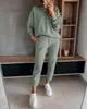 Conjunto de moletom com gola redonda para mulheres, transfronteiriço europeu e americano, conjunto de duas peças com top soltinho de manga longa com ombros caídos e calça de moletom casual